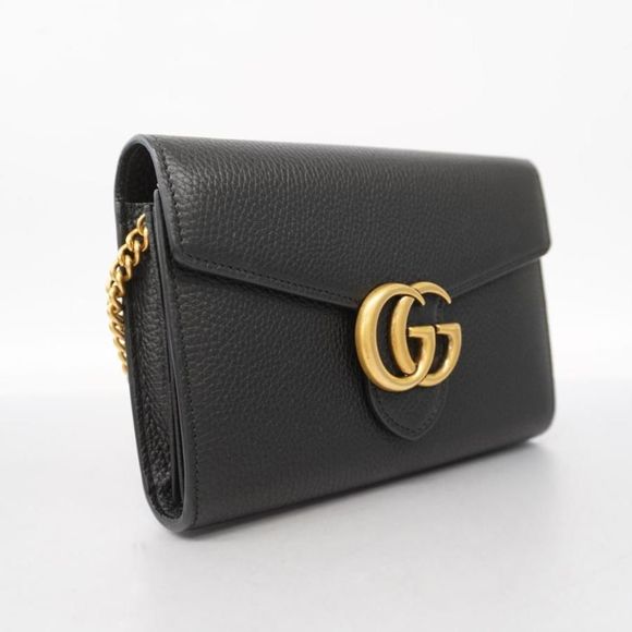 Gucci GG Marmont Chain Shoulder Leather Black Gold Hardware - Picture 2 of 7